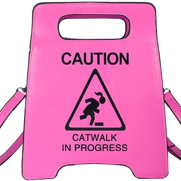 Caution Stop Sign Catwalk in Progress Funny Purse Messenger Bag Shoulder Crossbo - Picture 1 of 6
